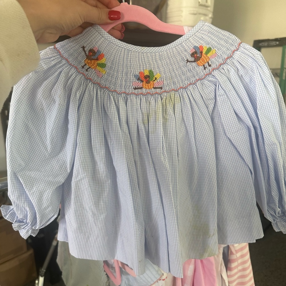Blue Smocked Kids dress with Embroidered Details